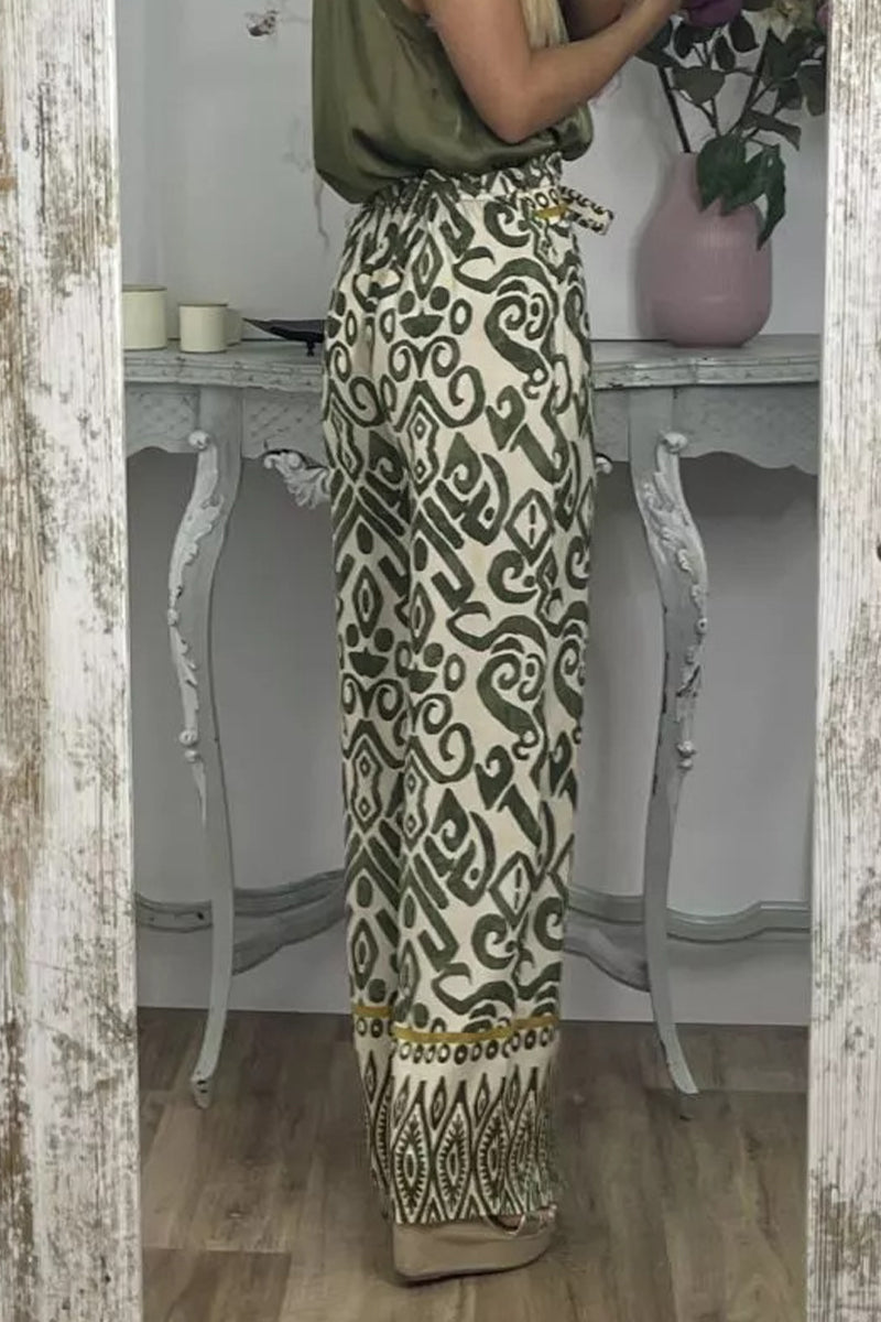 Casual Print Frenulum Loose Straight Full Print Bottoms(3 Colors)