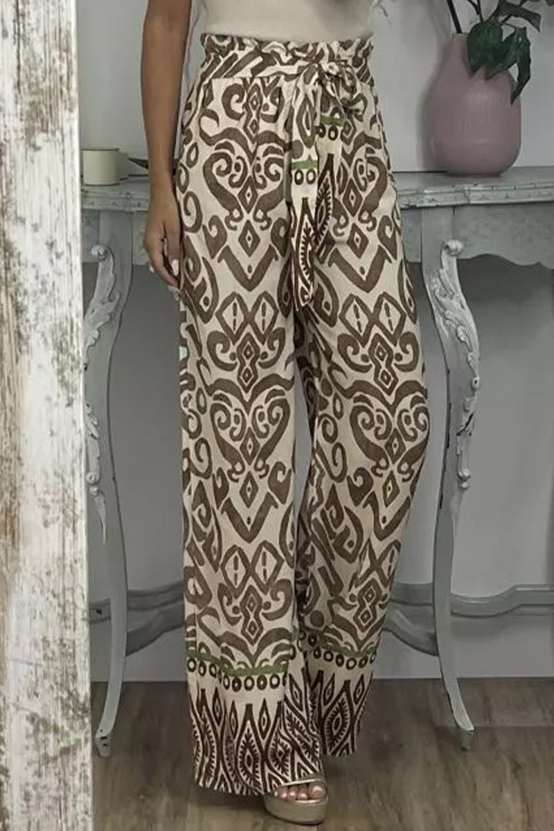 Casual Print Frenulum Loose Straight Full Print Bottoms(3 Colors)