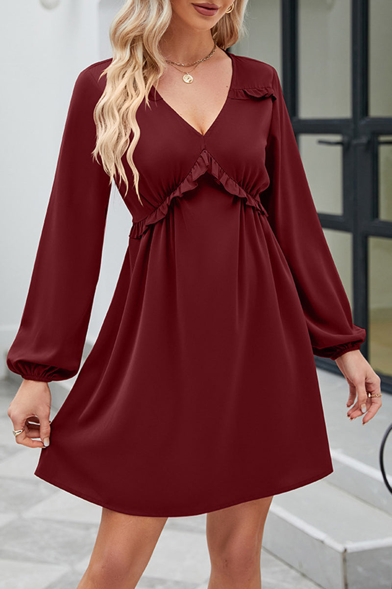 Sweet Elegant Solid Patchwork V Neck A Line Dresses - Fashionpara