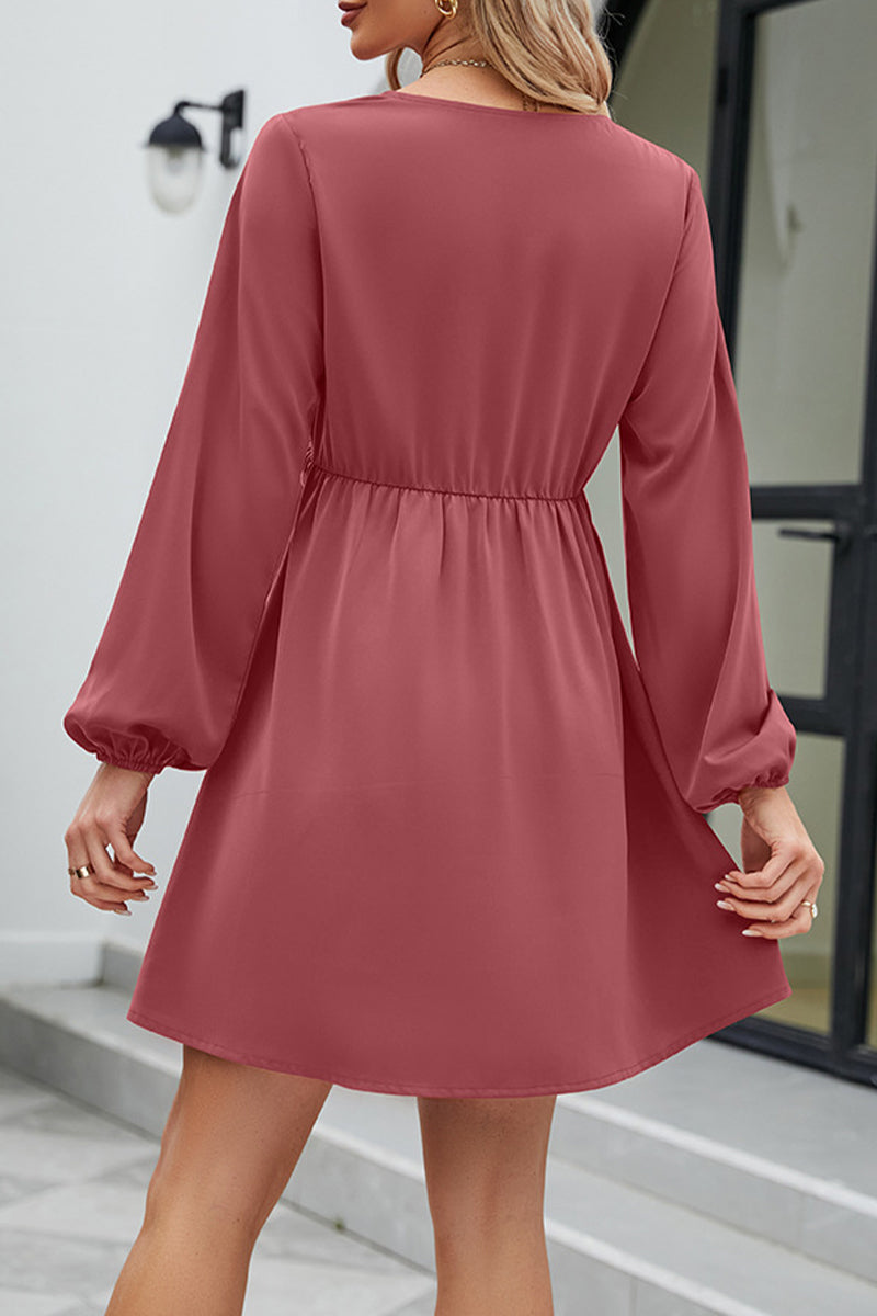Sweet Elegant Solid Patchwork V Neck A Line Dresses - Fashionpara