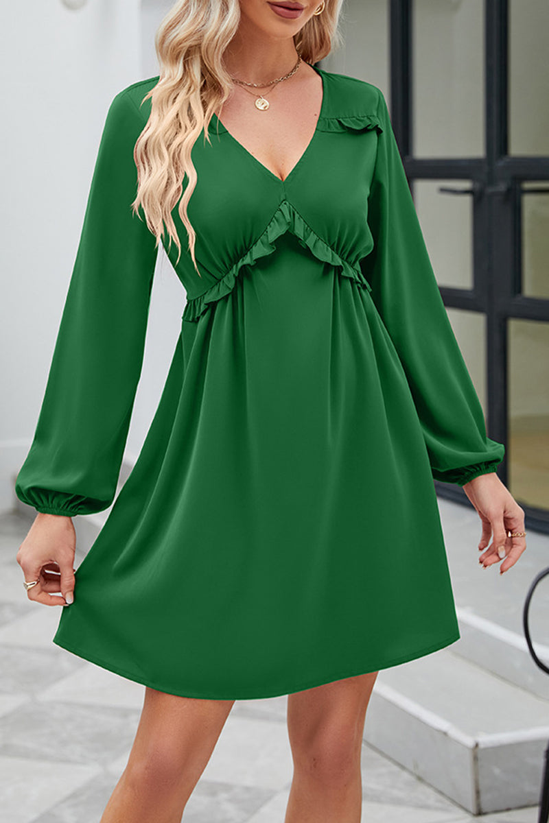 Sweet Elegant Solid Patchwork V Neck A Line Dresses - Fashionpara