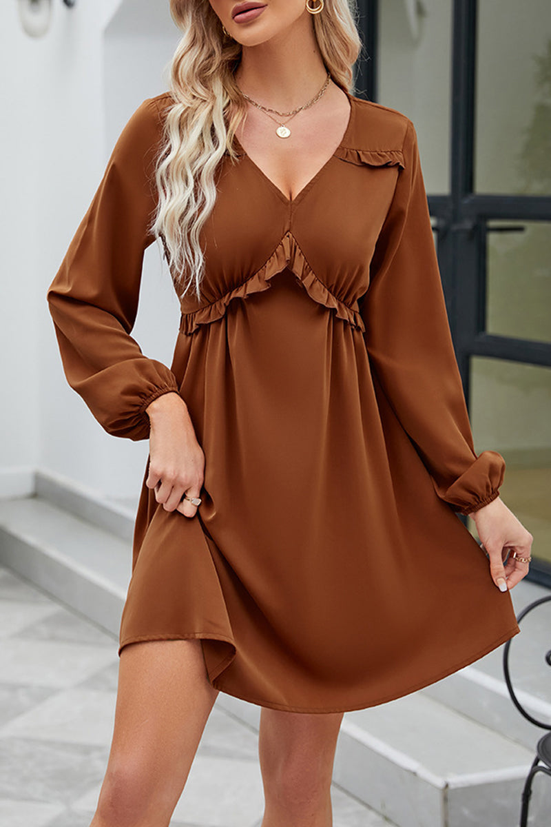 Sweet Elegant Solid Patchwork V Neck A Line Dresses - Fashionpara