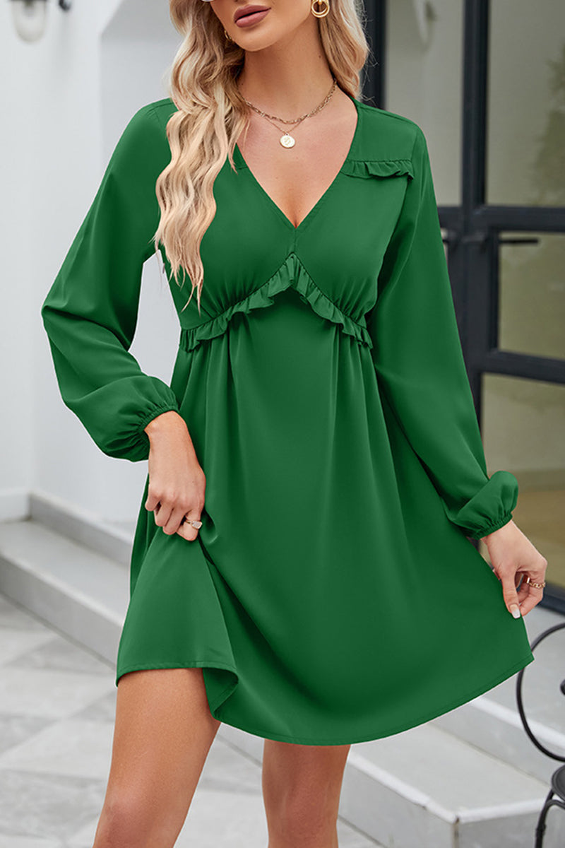 Sweet Elegant Solid Patchwork V Neck A Line Dresses - Fashionpara