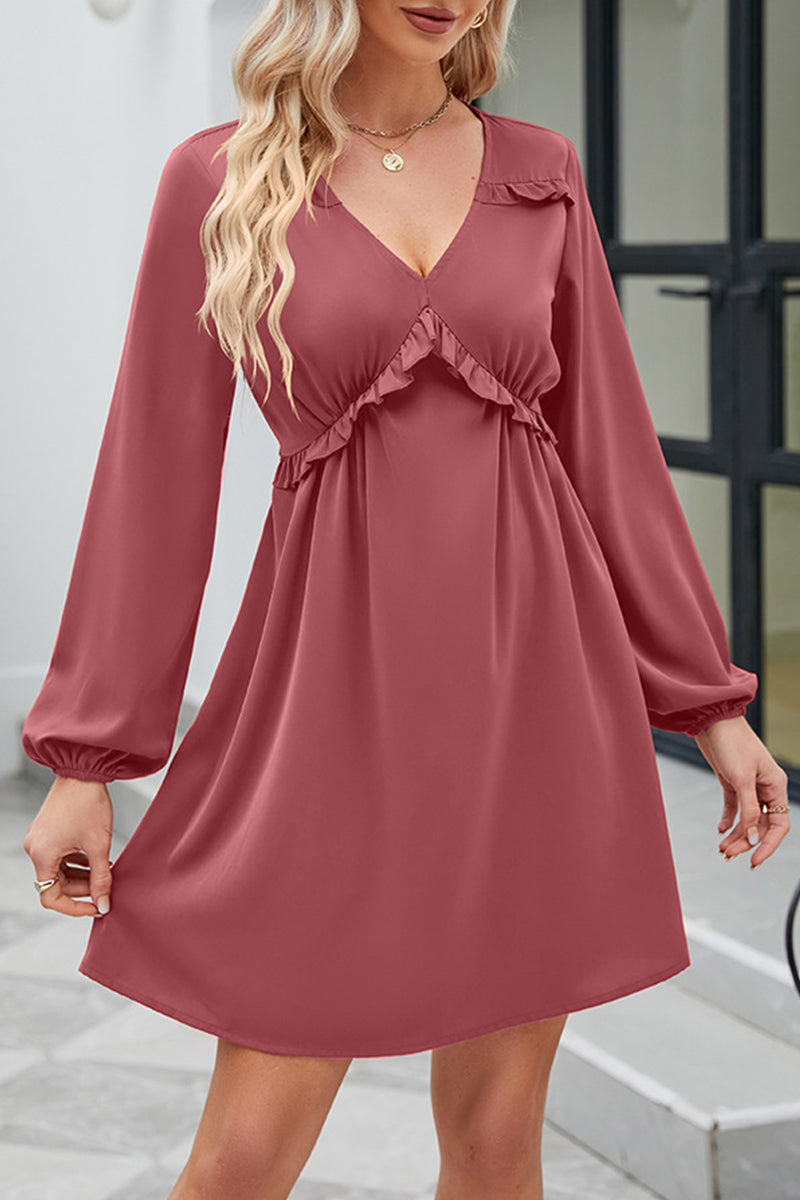 Sweet Elegant Solid Patchwork V Neck A Line Dresses - Fashionpara
