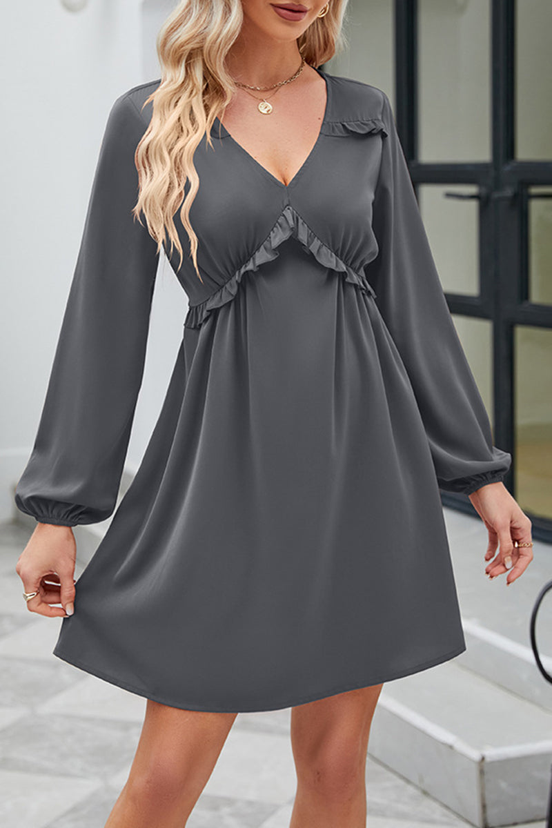 Sweet Elegant Solid Patchwork V Neck A Line Dresses - Fashionpara