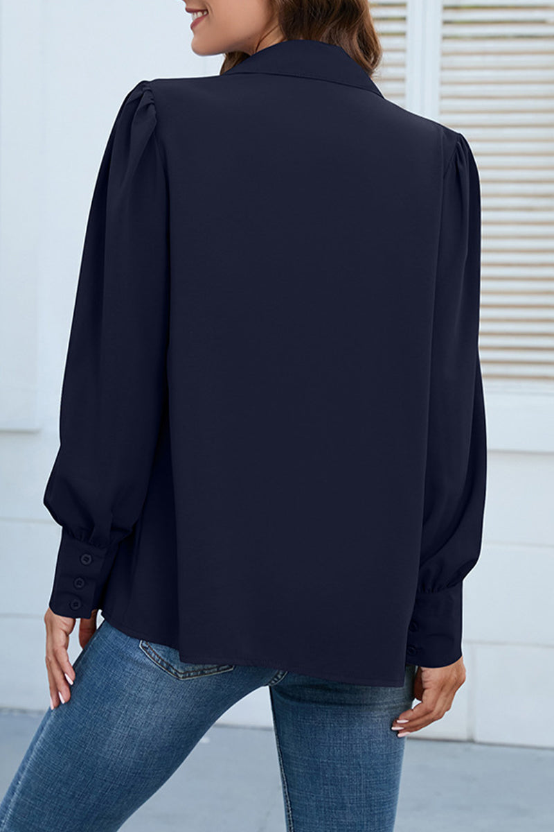 Casual Solid Buttons Shirt Collar Tops - Fashionpara