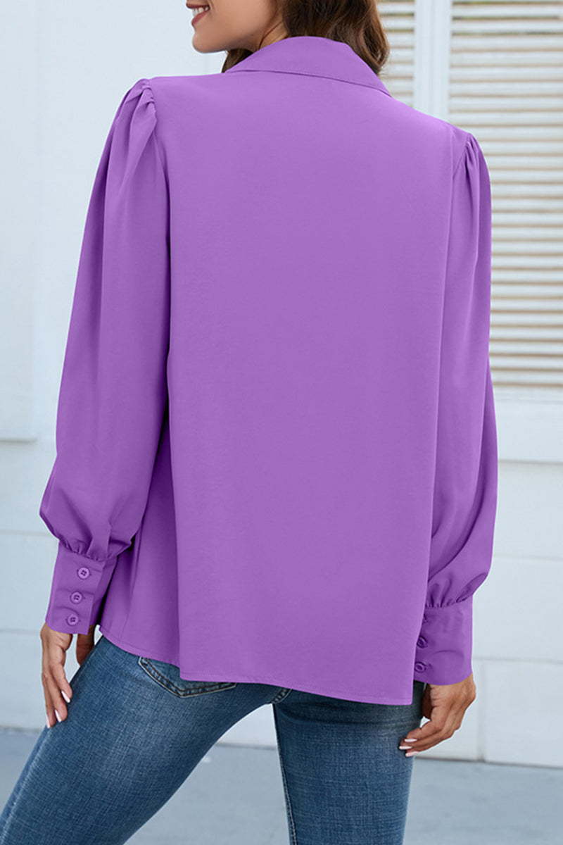 Casual Solid Buttons Shirt Collar Tops - Fashionpara