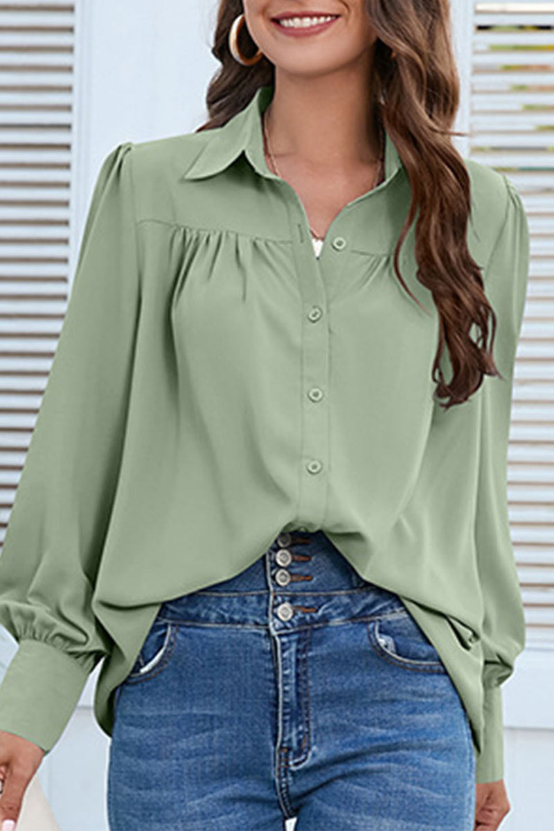 Casual Solid Buttons Shirt Collar Tops - Fashionpara
