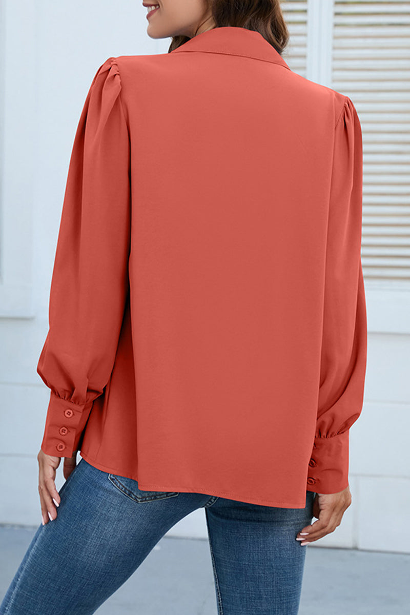 Casual Solid Buttons Shirt Collar Tops - Fashionpara