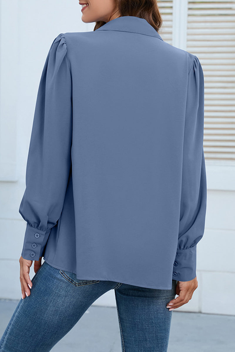 Casual Solid Buttons Shirt Collar Tops - Fashionpara