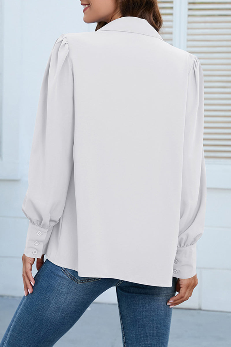 Casual Solid Buttons Shirt Collar Tops - Fashionpara