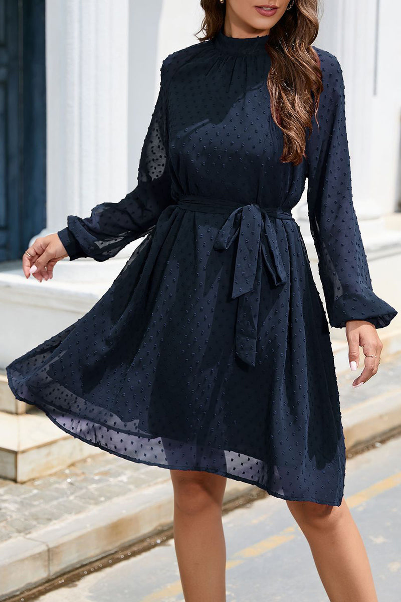 Elegant Solid Frenulum Turtleneck A Line Dresses(6 Colors) - Fashionpara