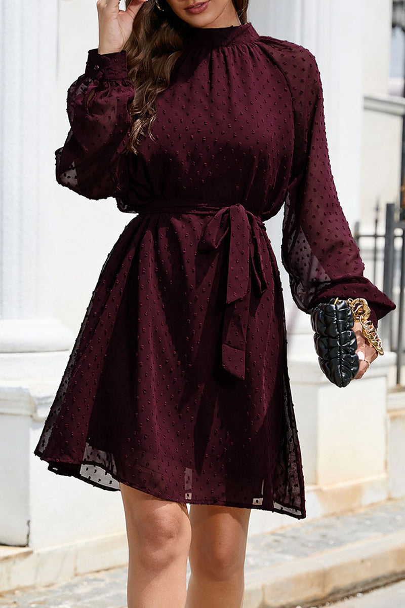 Elegant Solid Frenulum Turtleneck A Line Dresses(6 Colors) - Fashionpara