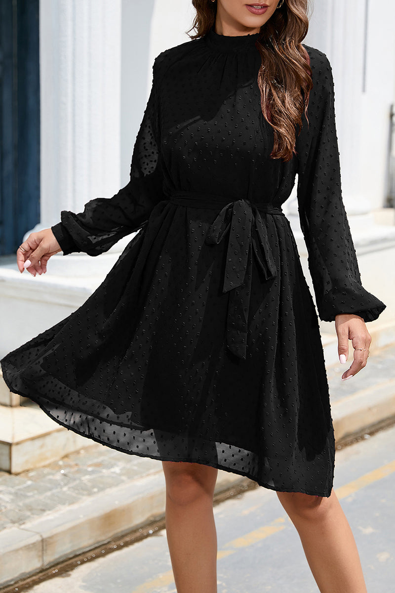 Elegant Solid Frenulum Turtleneck A Line Dresses(6 Colors) - Fashionpara