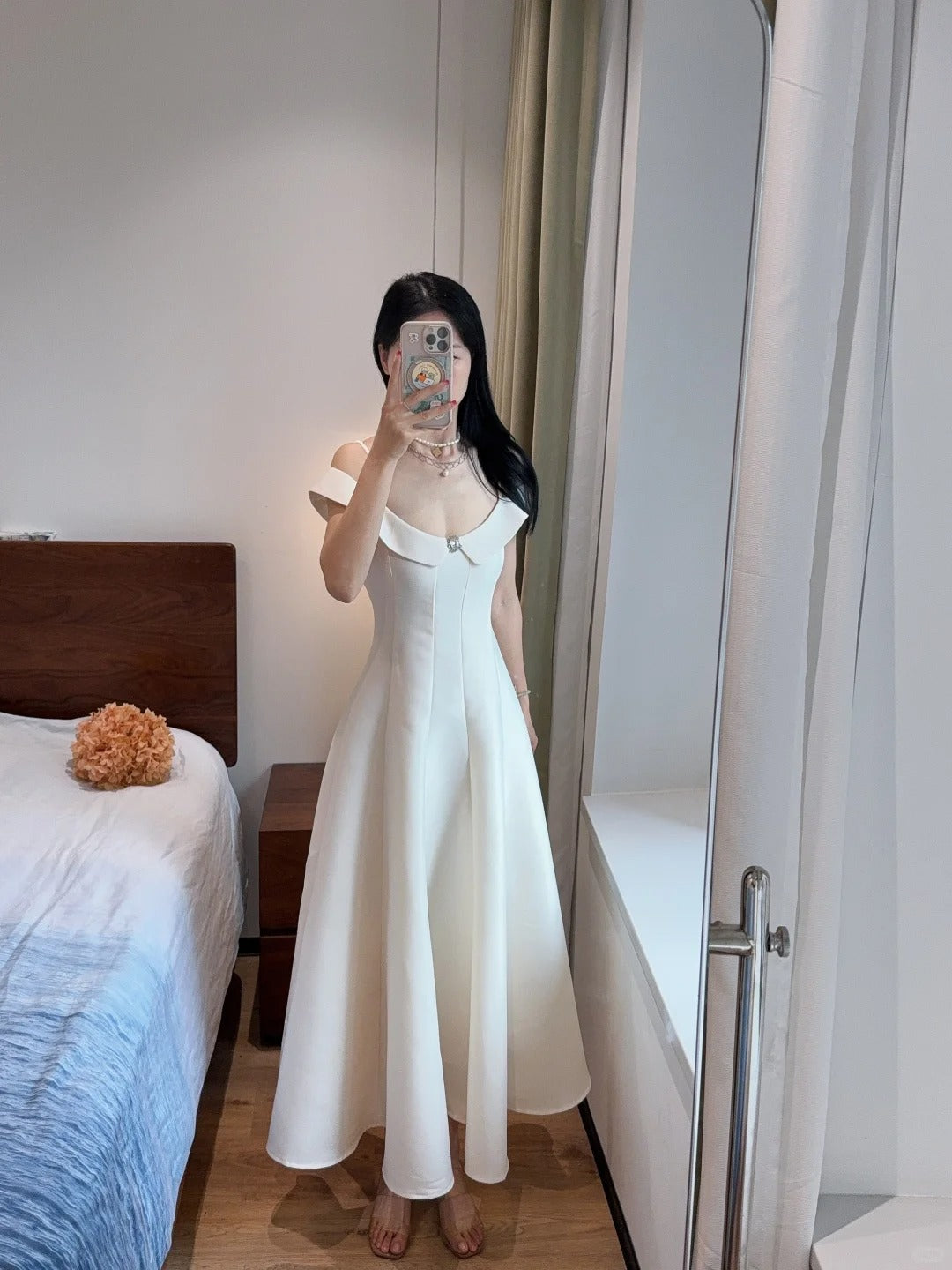 Sweet And Elegant Pink A-line Off-shoulder Satin Prom Dress Evening Dress P4169