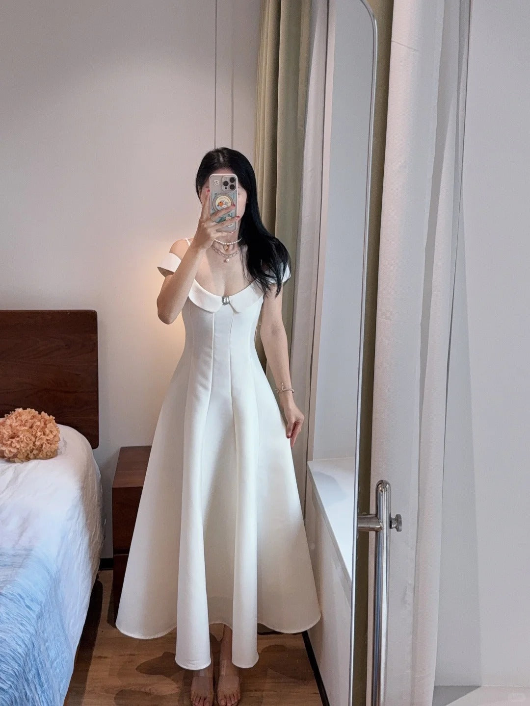 Sweet And Elegant Pink A-line Off-shoulder Satin Prom Dress Evening Dress P4169