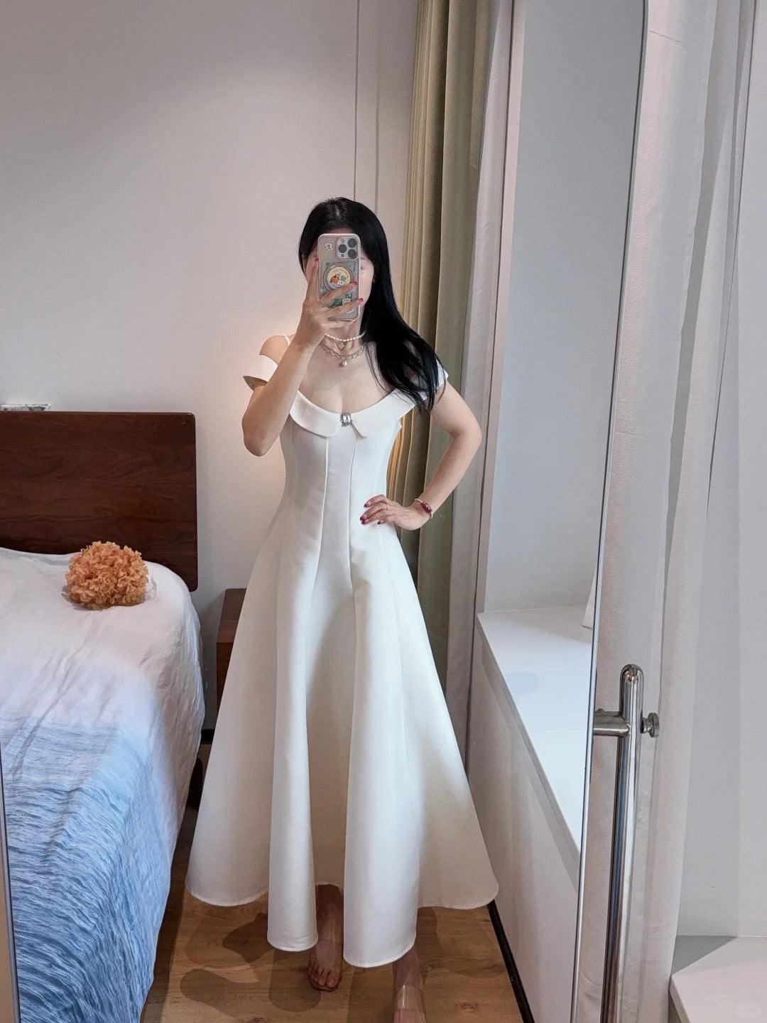 Sweet And Elegant Pink A-line Off-shoulder Satin Prom Dress Evening Dress P4169