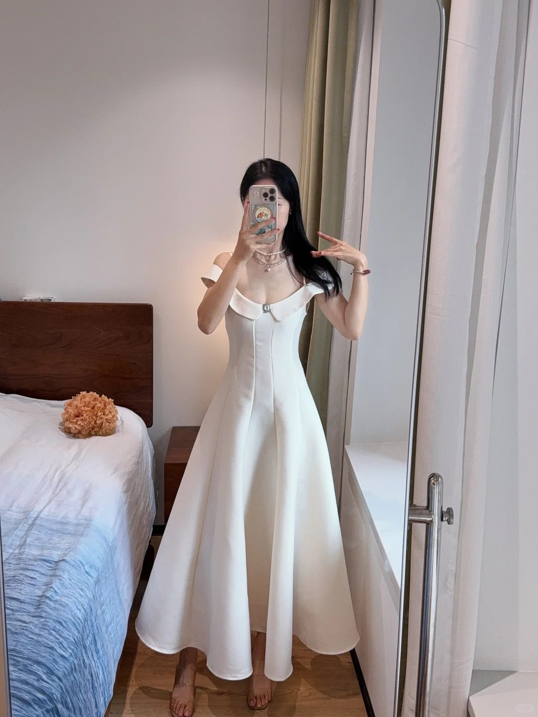 Sweet And Elegant Pink A-line Off-shoulder Satin Prom Dress Evening Dress P4169