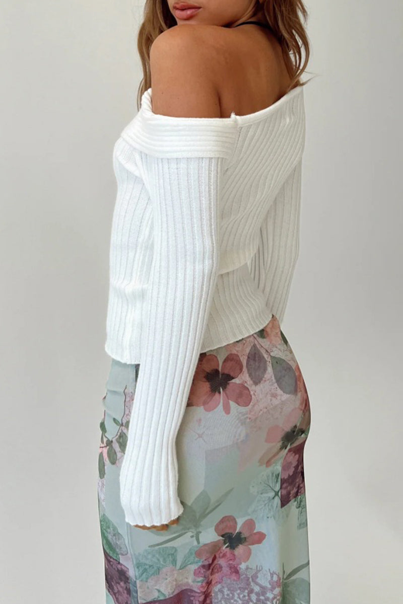 Casual Solid Patchwork Oblique Collar Tops - Fashionpara