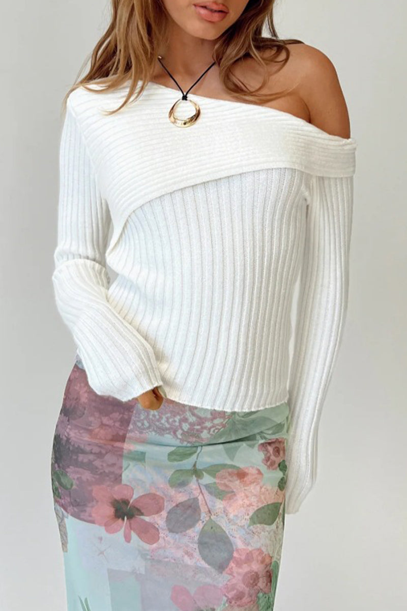 Casual Solid Patchwork Oblique Collar Tops - Fashionpara