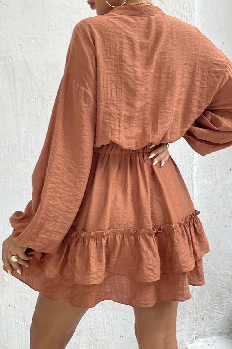 Casual Solid Flounce Half A Turtleneck Waist Skirt Dresses - Fashionpara