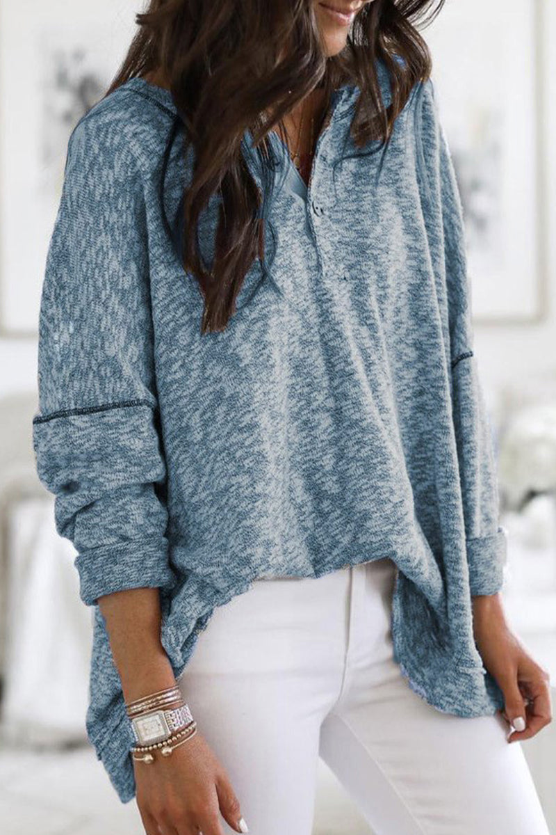 Casual Solid Buttons V Neck Tops - Fashionpara