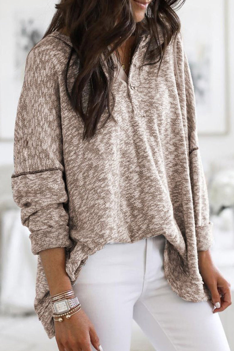 Casual Solid Buttons V Neck Tops - Fashionpara