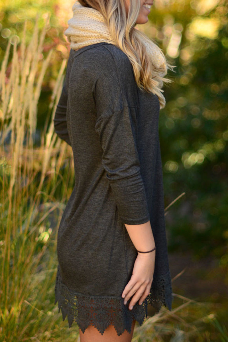 Casual Solid Patchwork O Neck Pencil Skirt Dresses - Fashionpara