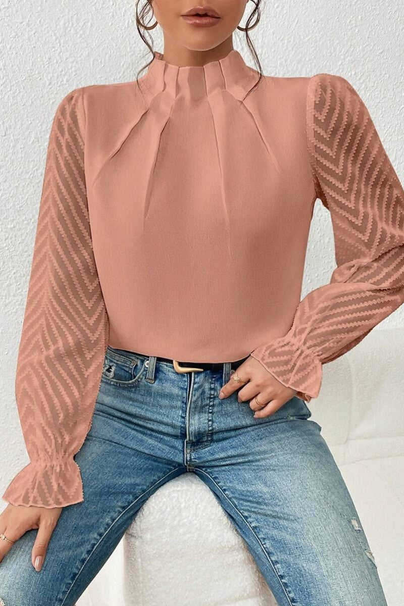 Casual Solid Patchwork Flounce Half A Turtleneck Tops - Fashionpara