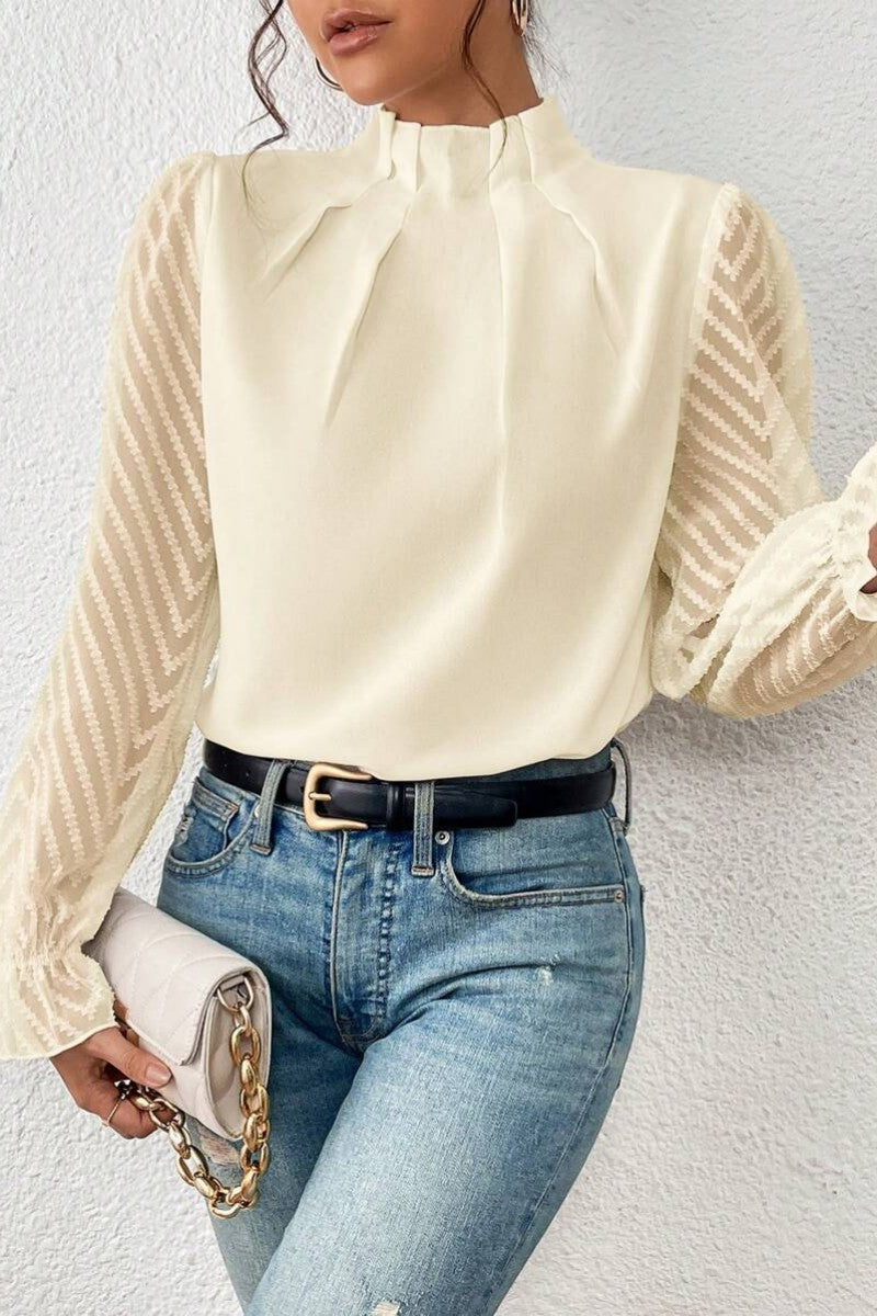 Casual Solid Patchwork Flounce Half A Turtleneck Tops - Fashionpara