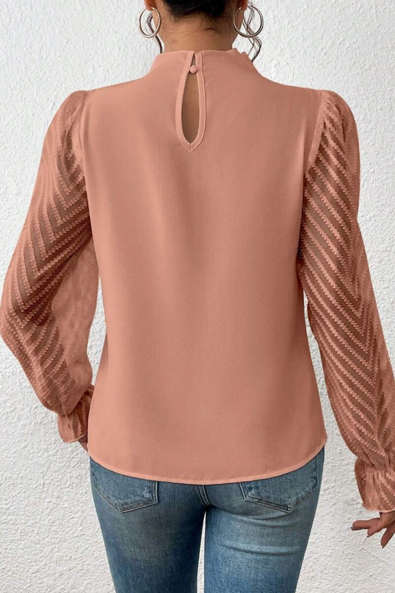 Casual Solid Patchwork Flounce Half A Turtleneck Tops - Fashionpara