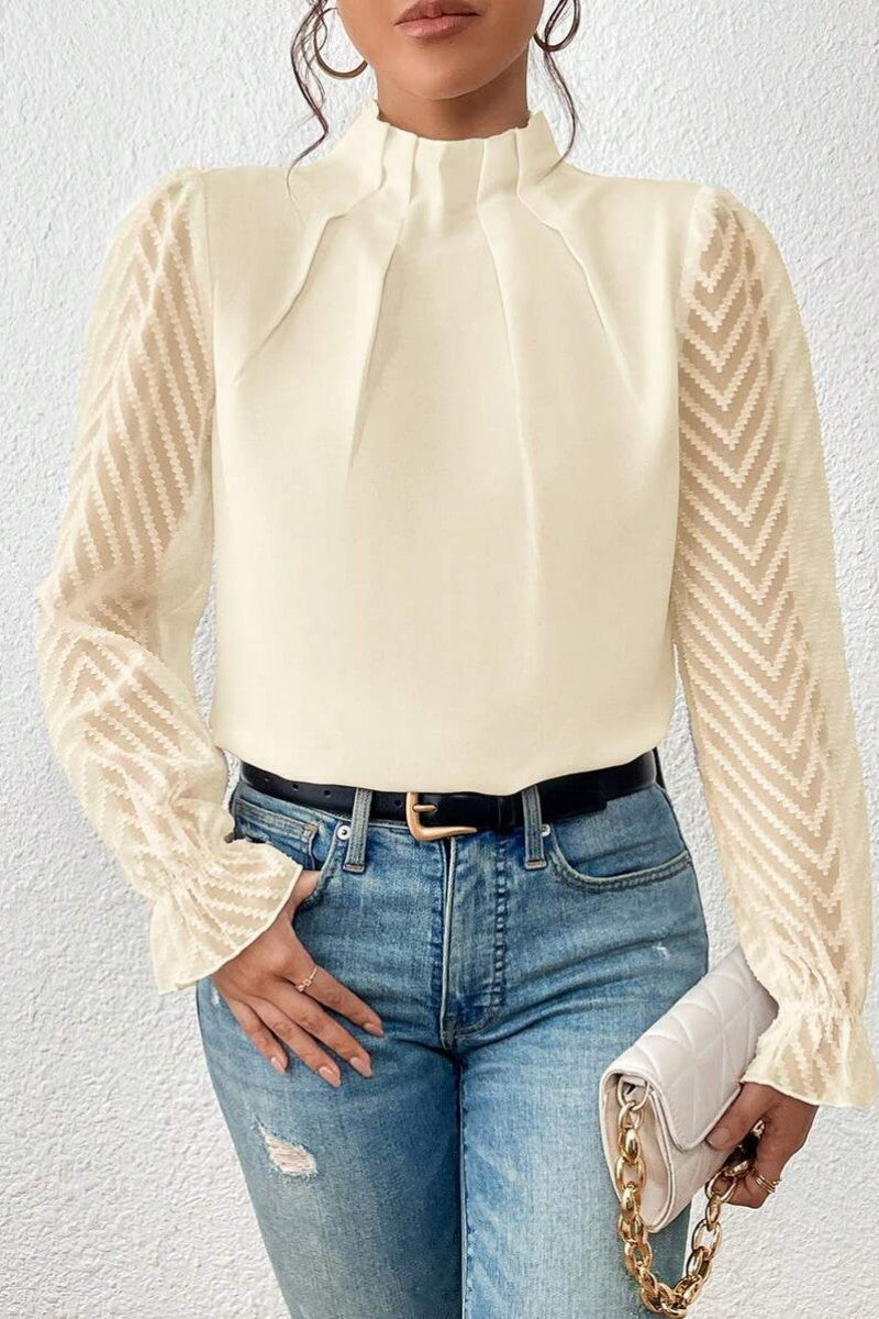 Casual Solid Patchwork Flounce Half A Turtleneck Tops - Fashionpara