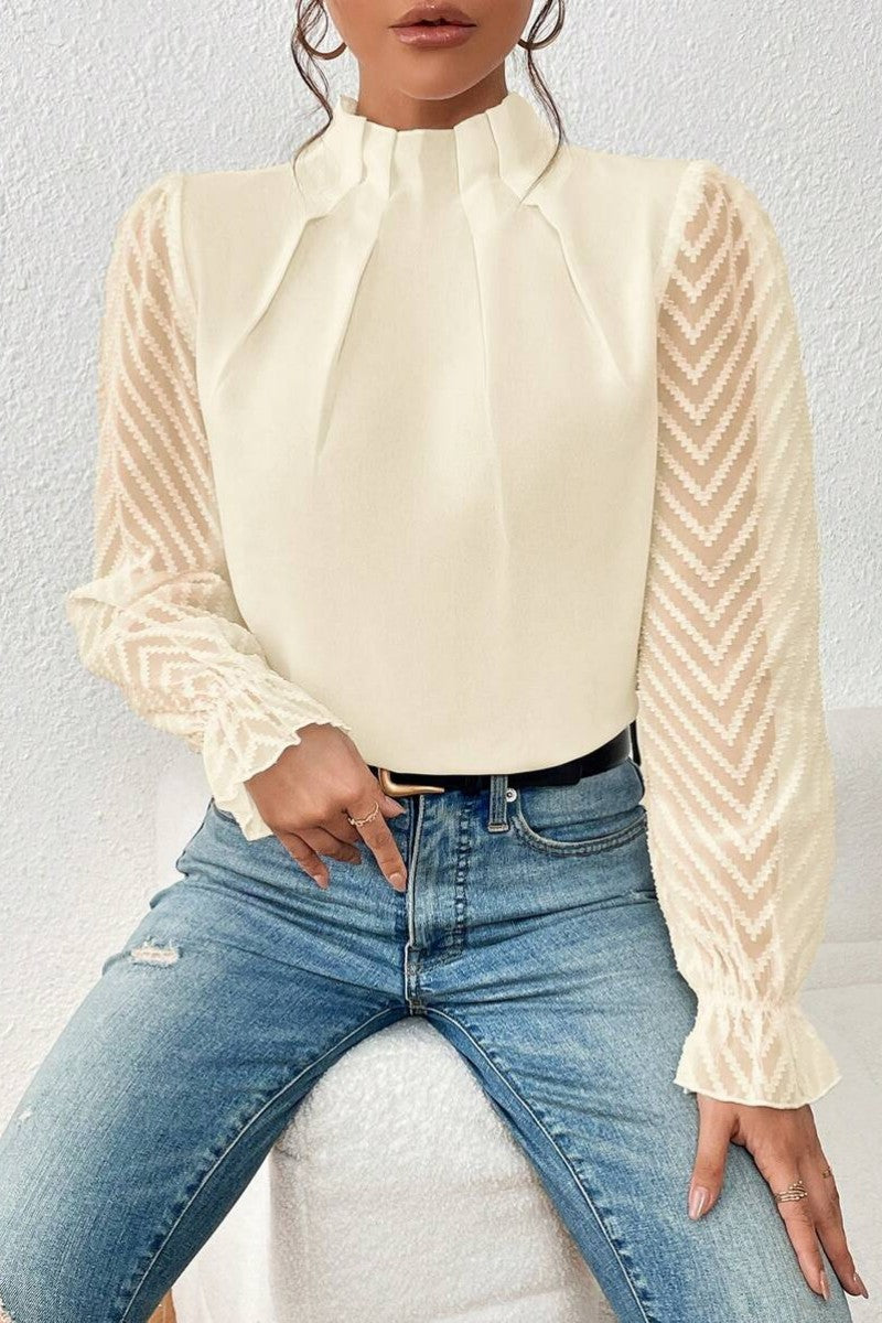 Casual Solid Patchwork Flounce Half A Turtleneck Tops - Fashionpara