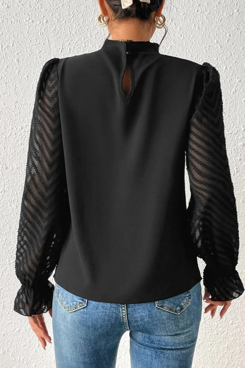 Casual Solid Patchwork Flounce Half A Turtleneck Tops - Fashionpara