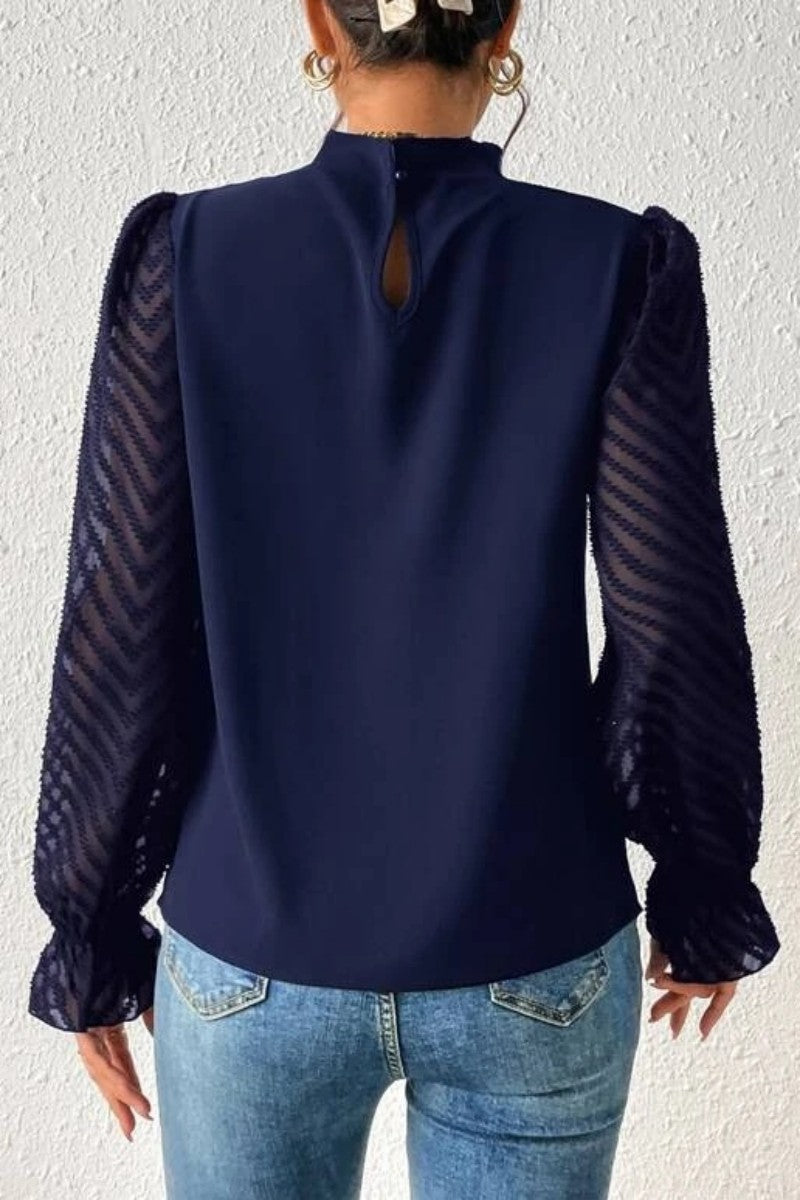 Casual Solid Patchwork Flounce Half A Turtleneck Tops - Fashionpara