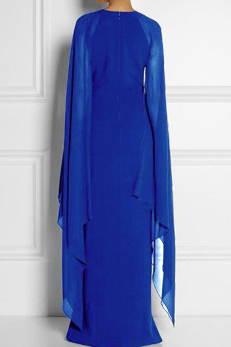 British Style Elegant Solid Slit O Neck Evening Dress Dresses - Fashionpara