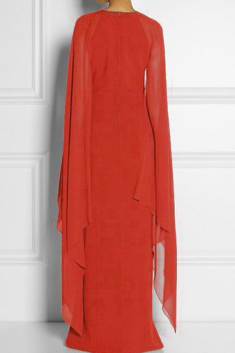 British Style Elegant Solid Slit O Neck Evening Dress Dresses - Fashionpara