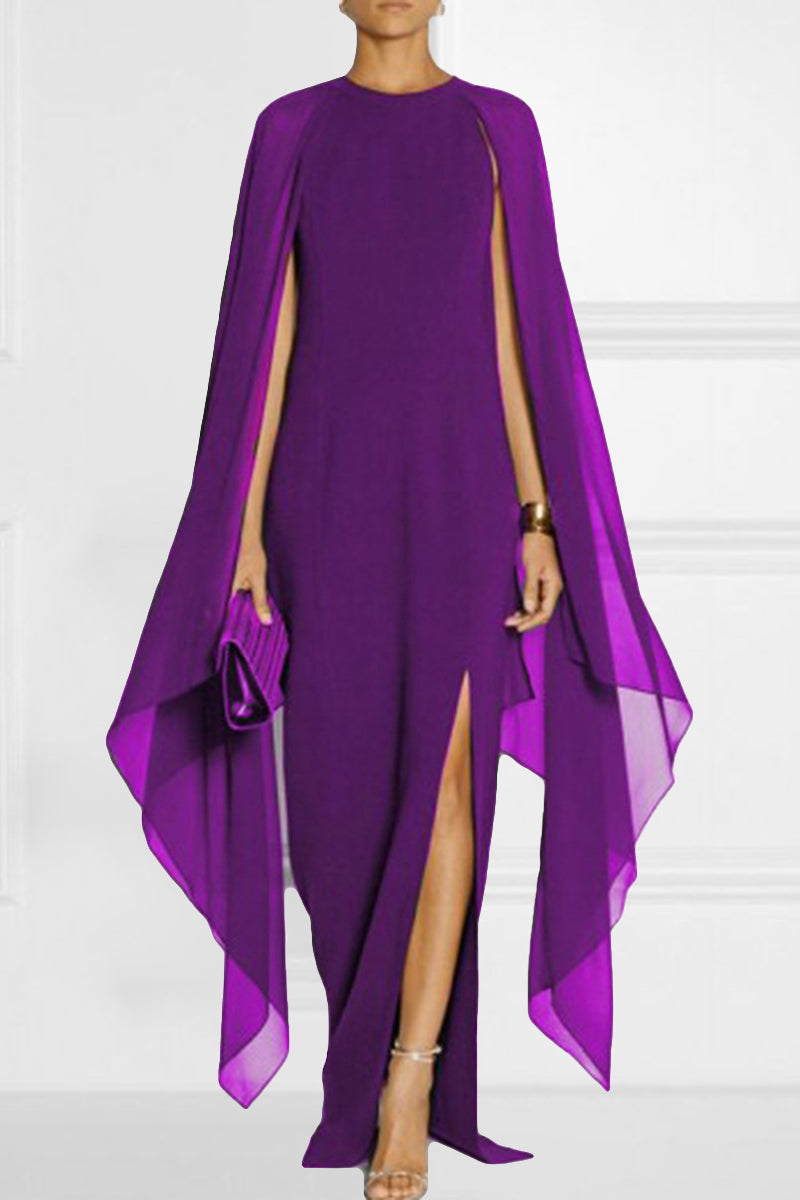 British Style Elegant Solid Slit O Neck Evening Dress Dresses - Fashionpara