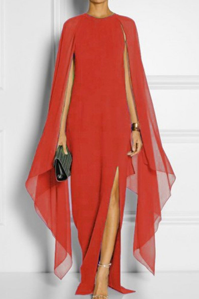 British Style Elegant Solid Slit O Neck Evening Dress Dresses - Fashionpara