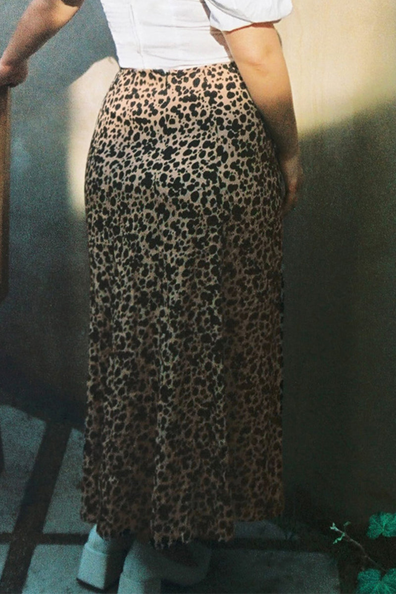 Elegant Print Slit Regular High Waist Type A Full Print Bottoms - Fashionpara