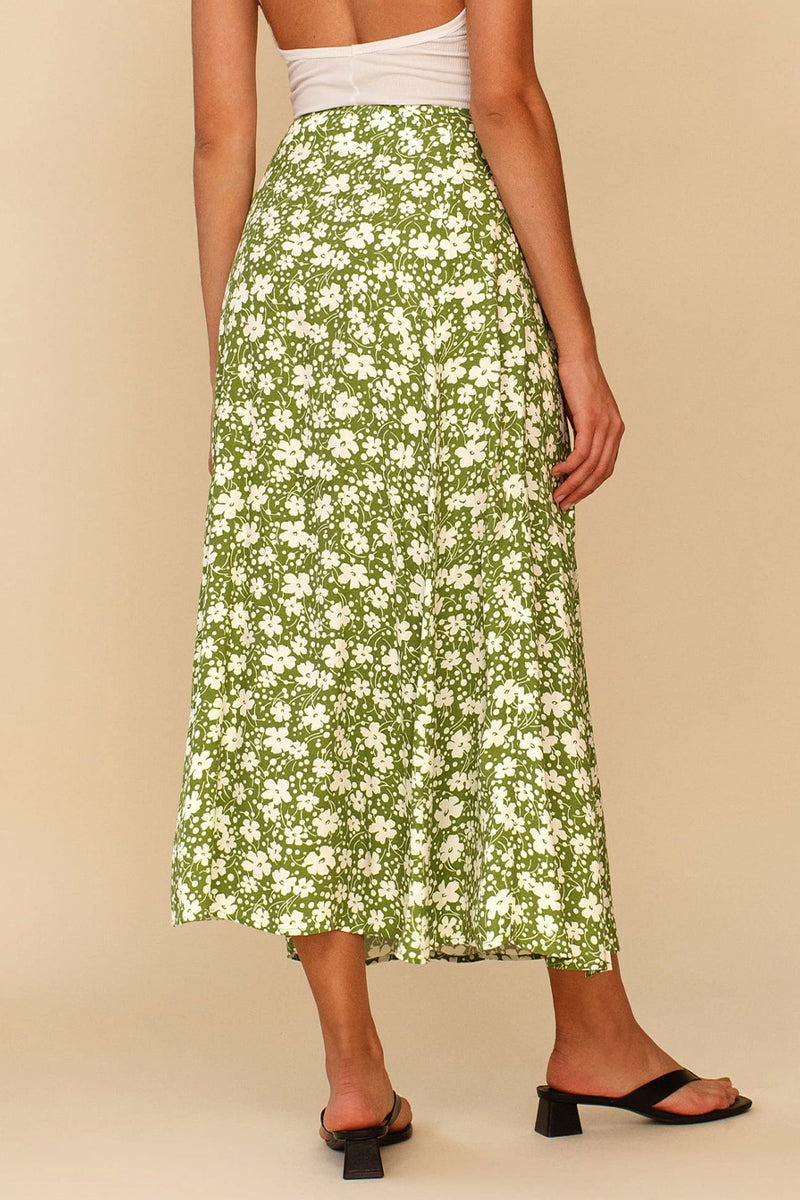 Elegant Print Slit Regular High Waist Type A Full Print Bottoms - Fashionpara