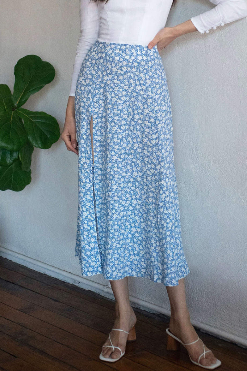 Elegant Print Slit Regular High Waist Type A Full Print Bottoms - Fashionpara