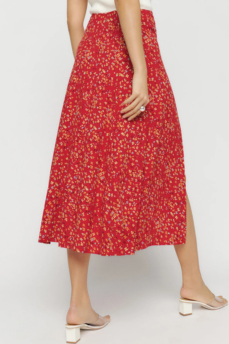 Elegant Print Slit Regular High Waist Type A Full Print Bottoms - Fashionpara