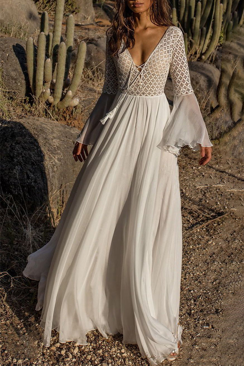 Sexy Solid Lace V Neck Evening Dress Dresses - Fashionpara