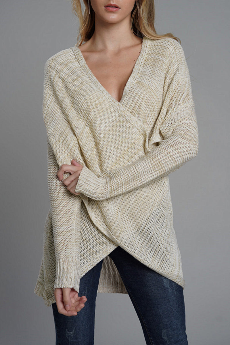 Casual Solid Patchwork V Neck Tops - Fashionpara