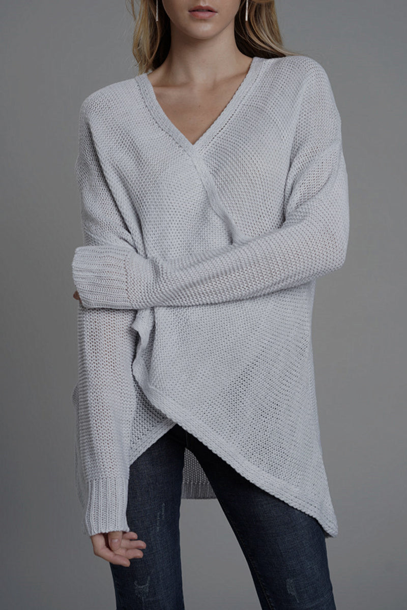 Casual Solid Patchwork V Neck Tops - Fashionpara