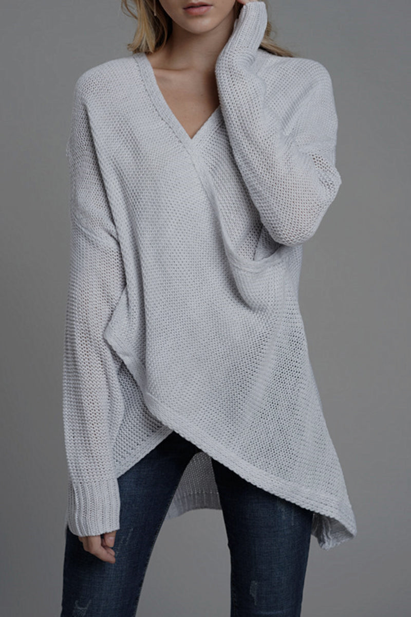 Casual Solid Patchwork V Neck Tops - Fashionpara