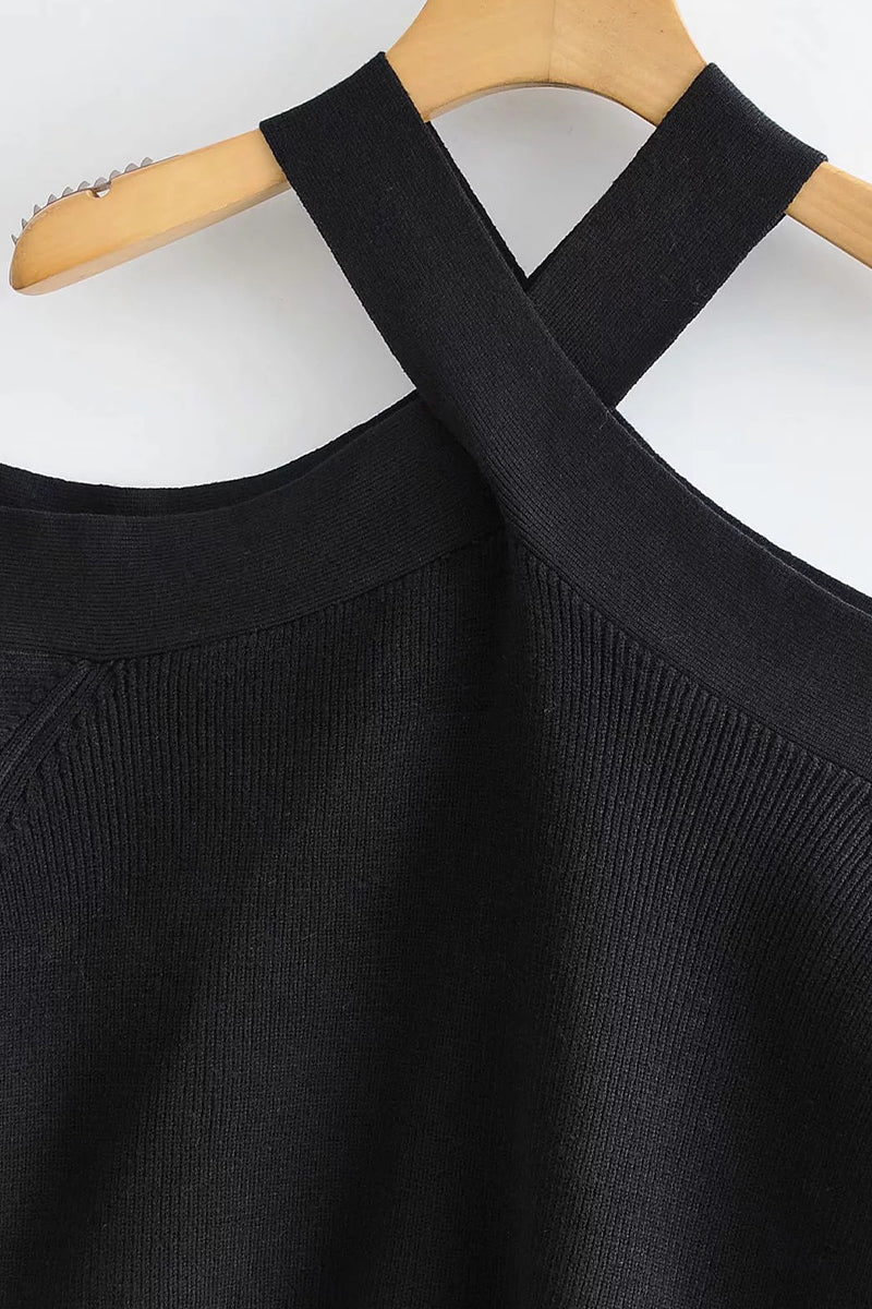 Sexy Solid Neck Hanger Off Shoulder Halter Sweaters - Fashionpara
