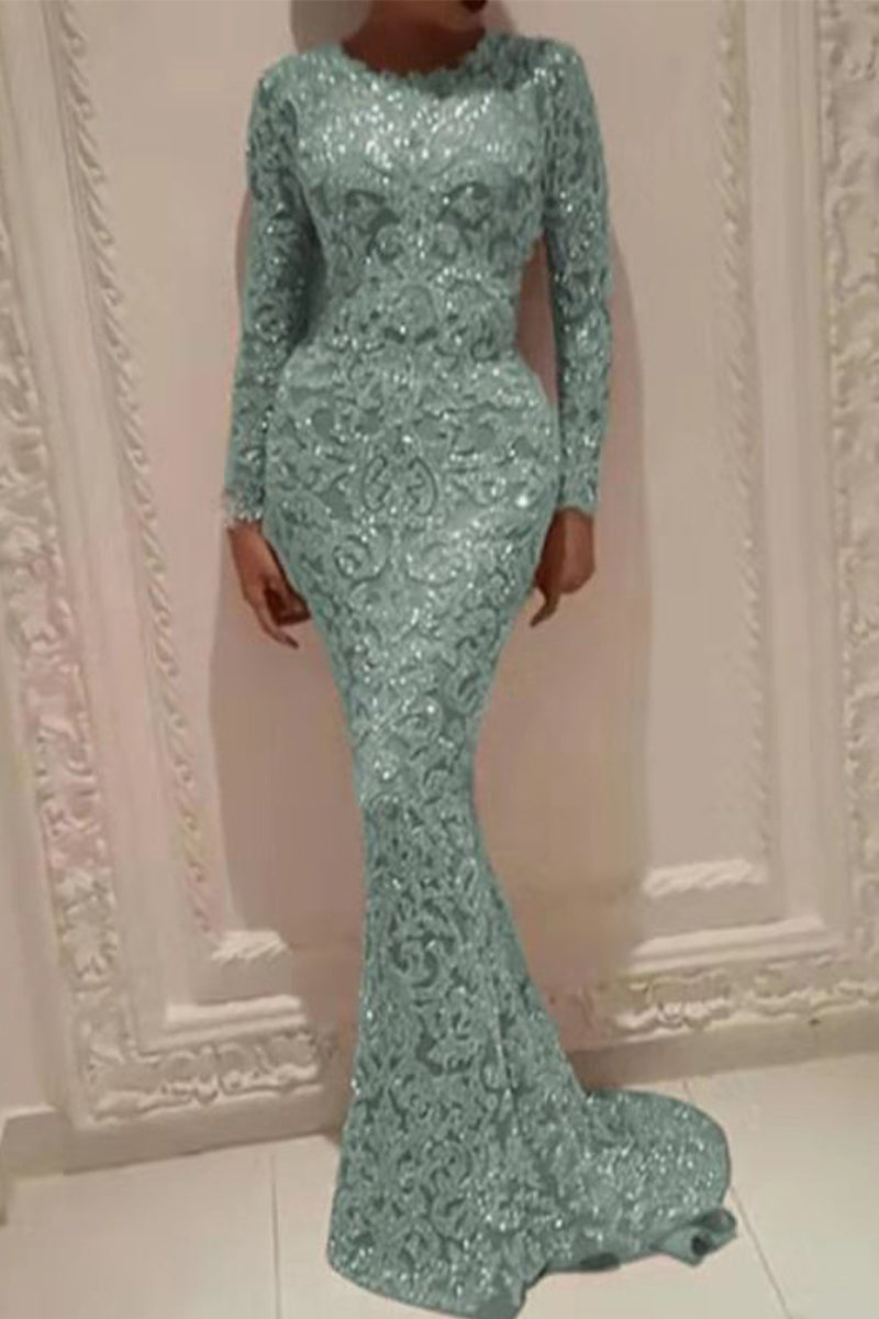 Elegant Bronzing Patchwork O Neck Evening Dress Dresses - Fashionpara