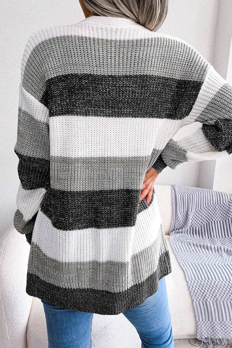Florcoo Street Striped Cardigan with Contrast Collar Detail